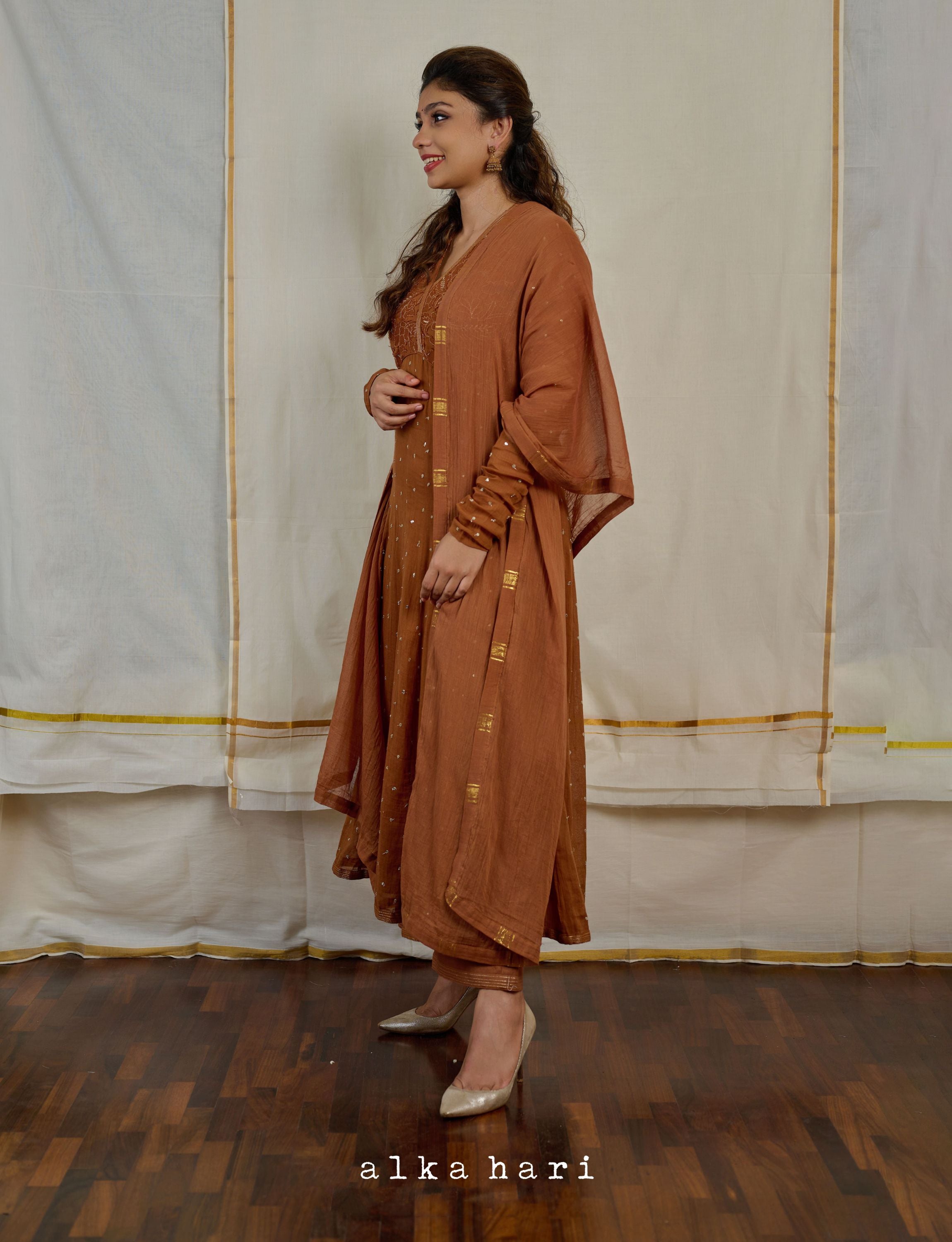 Brown Yoke Anarkali